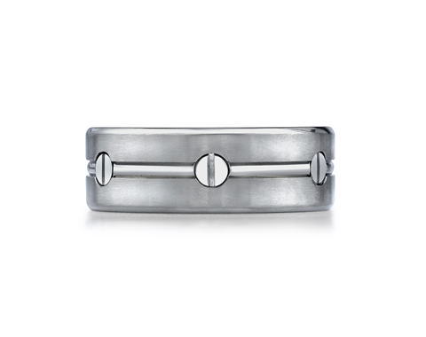 Titanium 8mm Satin and High Polish, Screw Design Wedding Ring